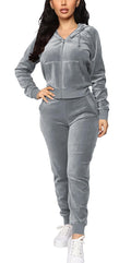 BOGURST Women's 2PC Velour Sweatsuit with Full Zip Hoodie Grey S